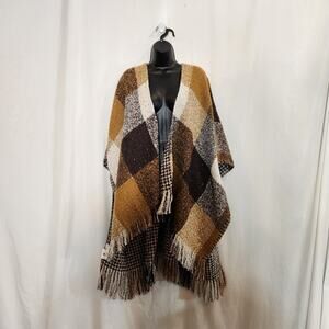 FALLS CREEK Mustard Yellow Brown Cream Tartan Plaid Reverse To Brown Cream Check